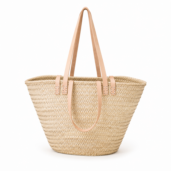 Farmers Market Straw Bag w/ Double Light Natural Leather Handles