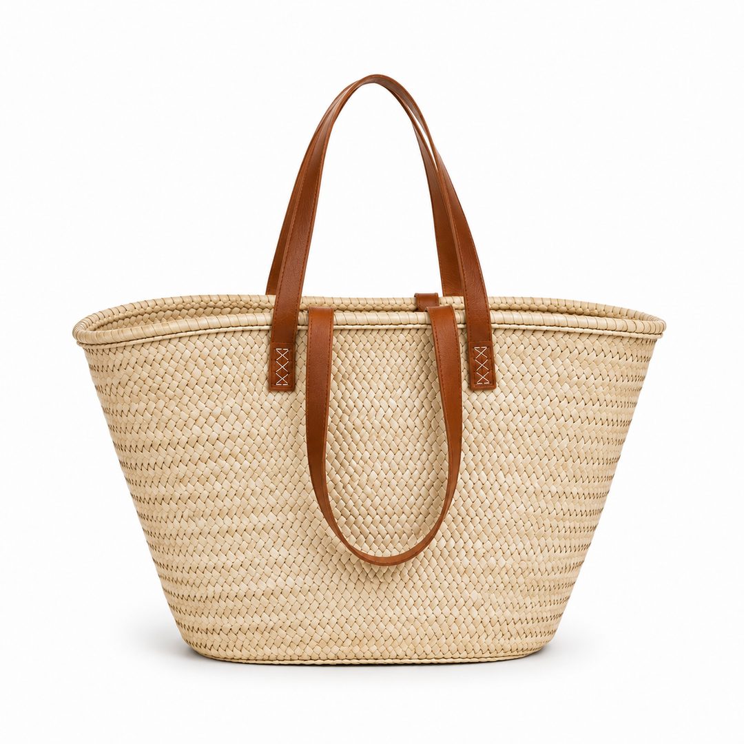 Farmer’s Market Straw Bag w/ Double Dark Brown Leather Handles