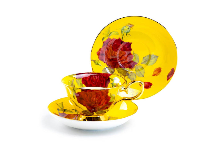 Gold & Yellow Stem Rose Bone China Tea Cup and Saucer
