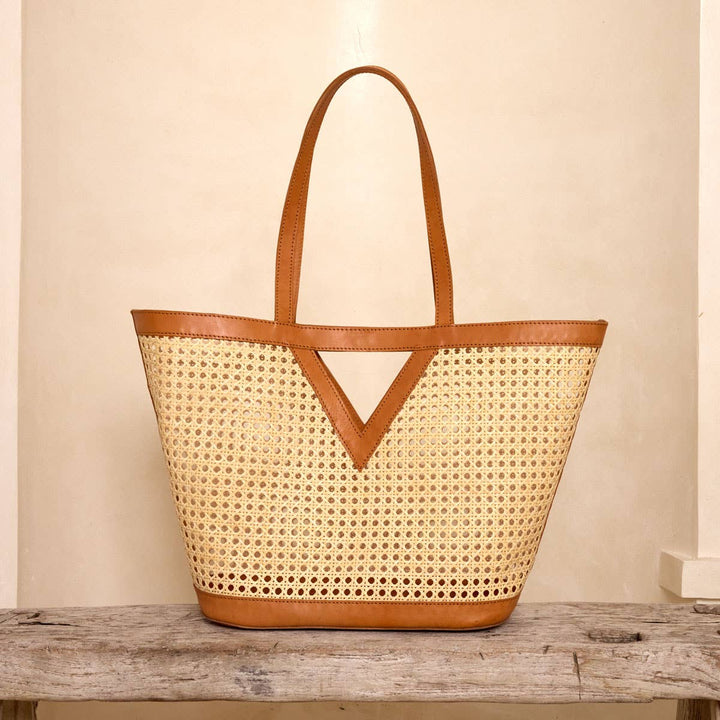 Large Cane Rattan Tote