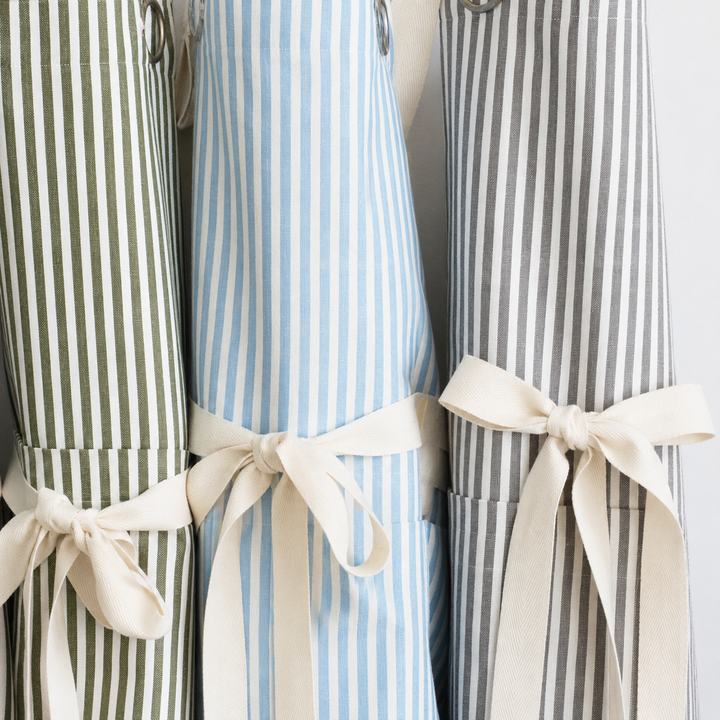 Gray Pinstripe Ruffle Cotton Apron with Pocket