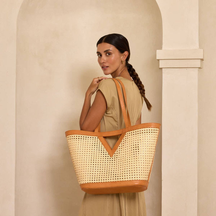 Large Cane Rattan Tote